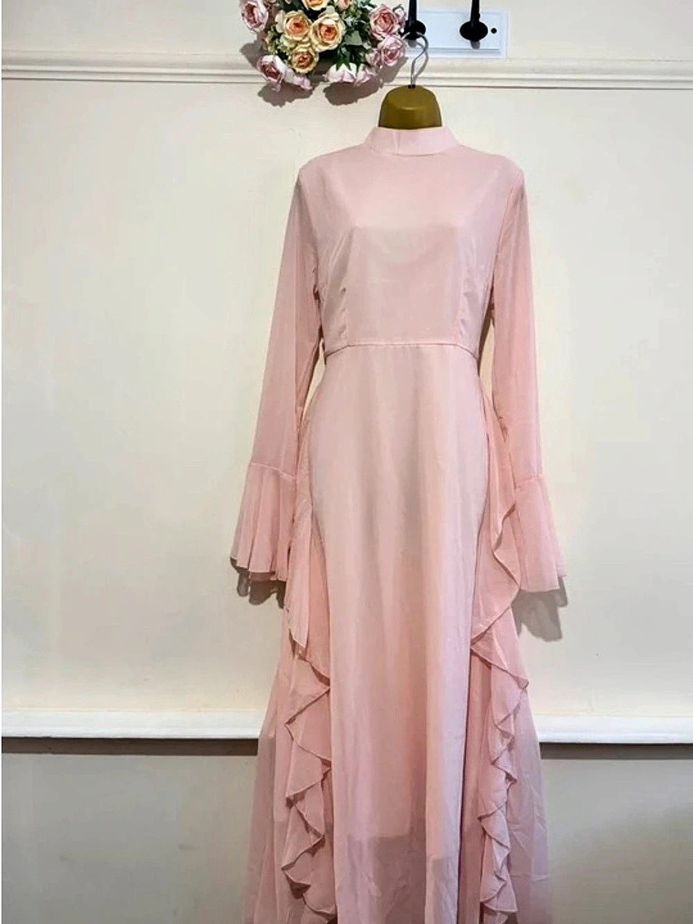 Pink Ruffle Maxi Dress Like New